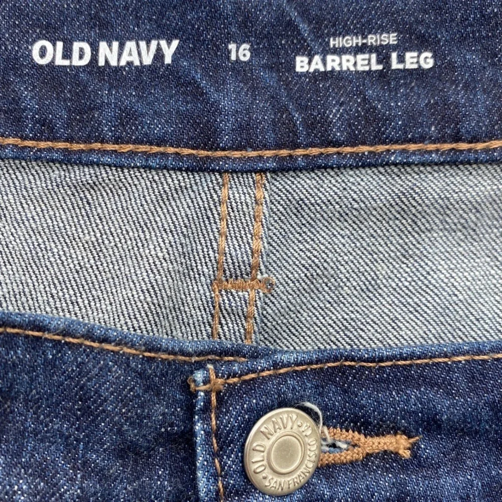 Old Navy Evie Womens 16 High Rise Barrel Leg Baggy Jeans Dark Wash Blue EUC